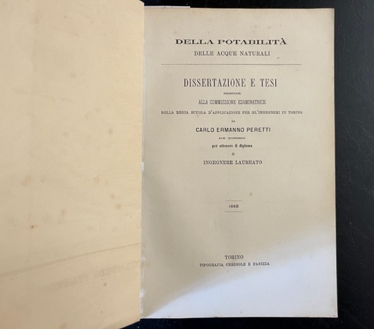 Della potabilità delle acque naturali. Dissertazione e tesi